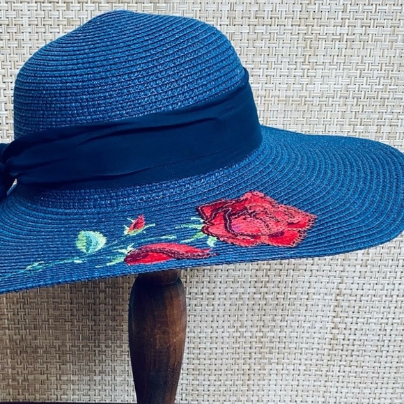 🌟3xHP🌟Glam Old Hollywood Rose Sequin Navy Hat - Picture 2 of 14